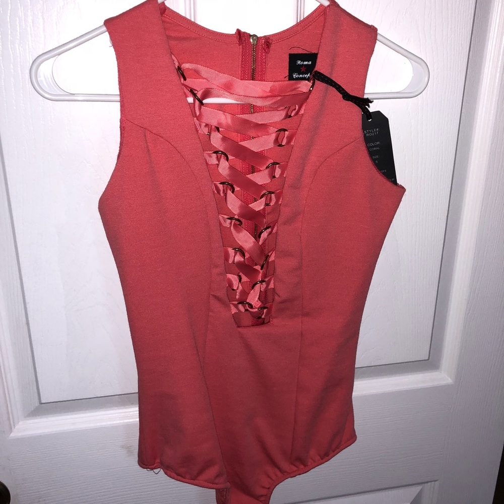 Coral Lace Up Bodysuit.
